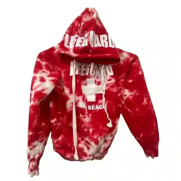 Lifeguard sweatshirt hoodie tie dyed red and white. Jax Beach, FL. - Picture 1 of 6
